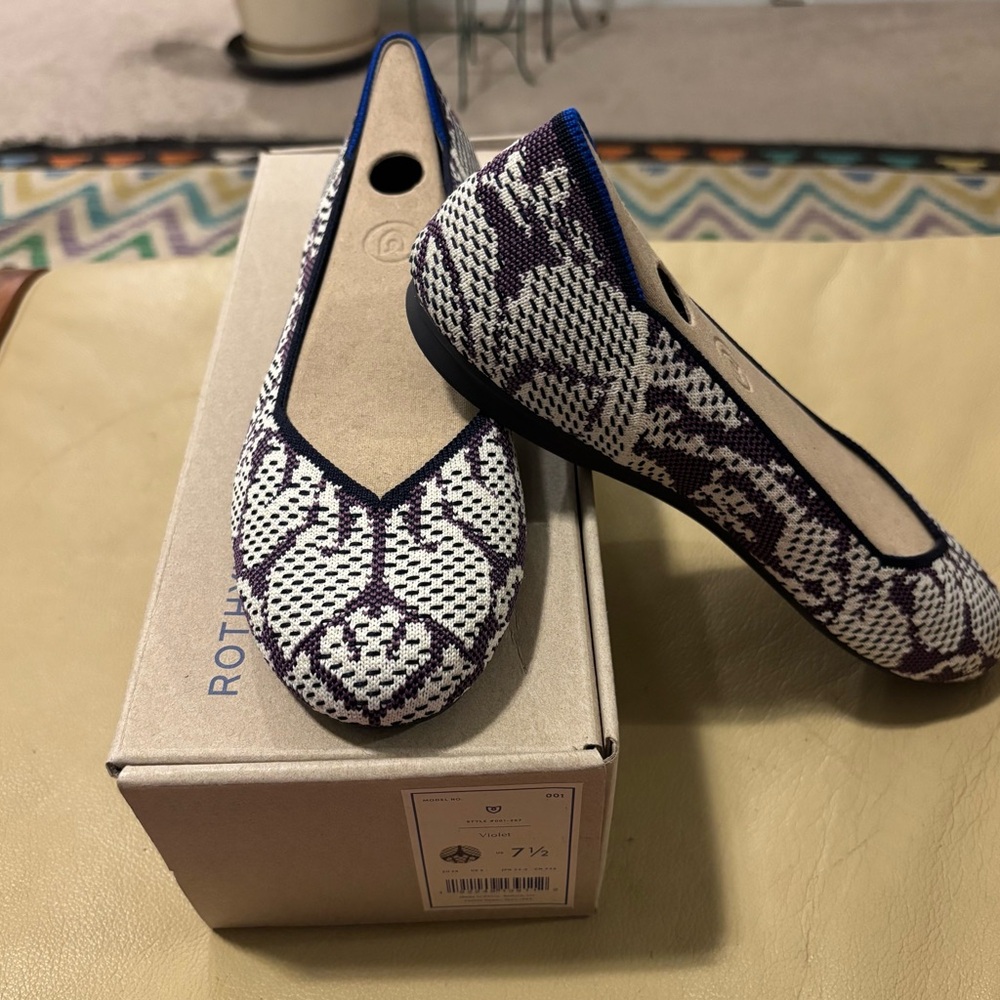 SOLD 
Rothy's Wisteria - Women's Purple and White Patterned Flats - discontinued